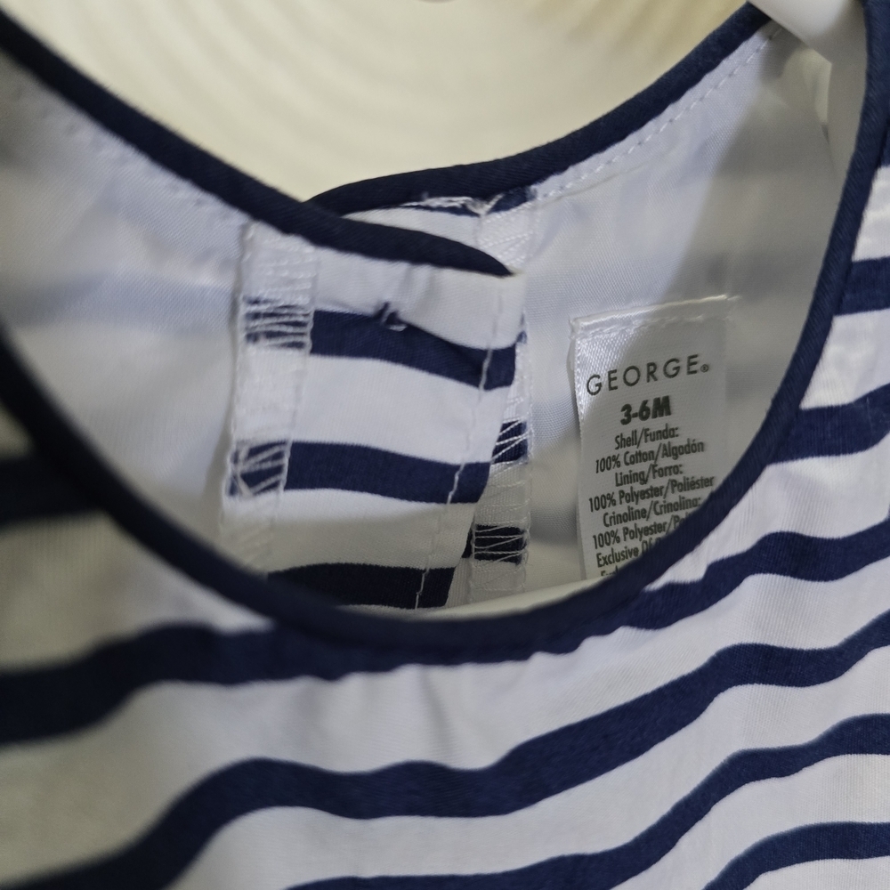 Navy and White Striped Kids Dress - Picture 2 of 8